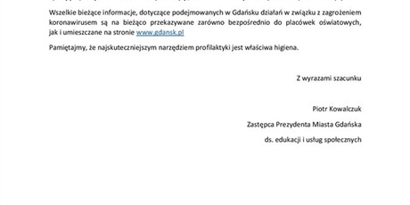List Zastępcy Prezydenta Miasta Gdańska